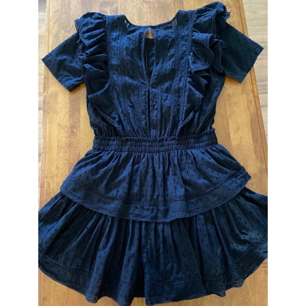 LoveShackFancy Natasha Ruffle Tiered Minidress Black Cotton Eyelet Size L - Picture 4 of 16